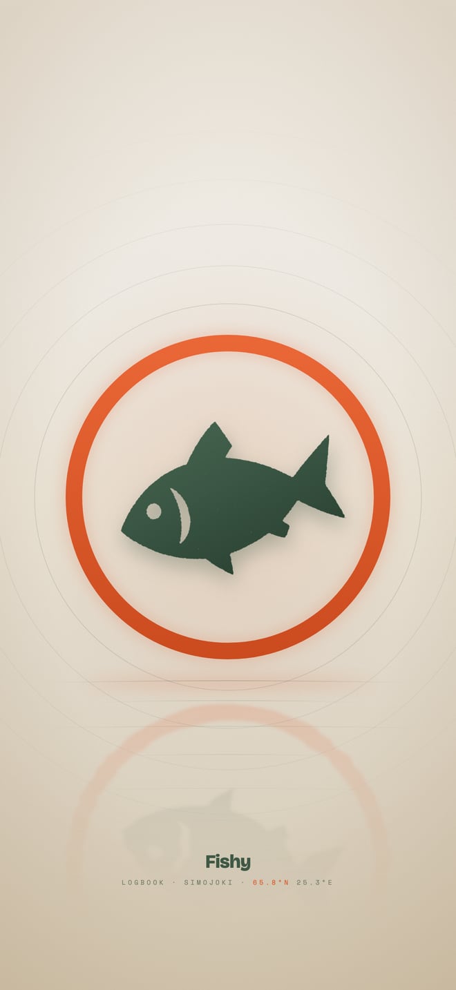 Daylight wallpaper: green Fishy fish in an orange ring on a cream background
