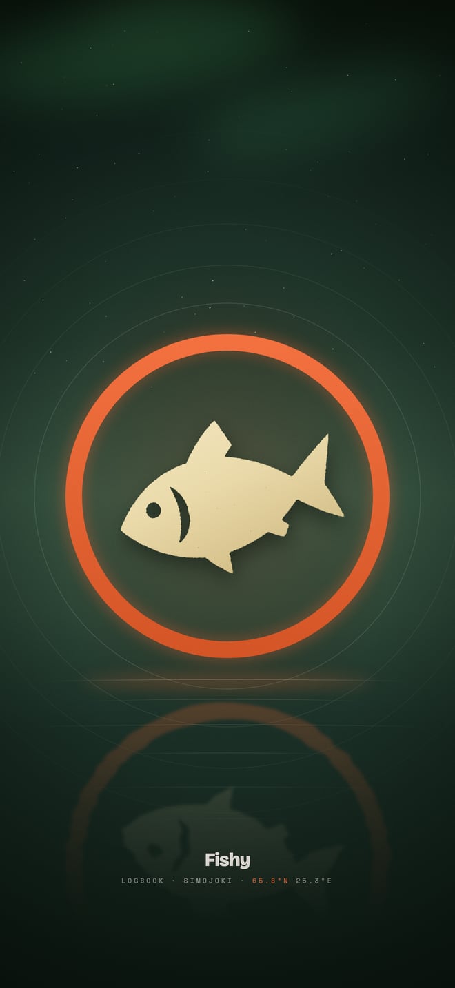 Nightwater wallpaper: the Fishy fish and orange ring over a dark green night river